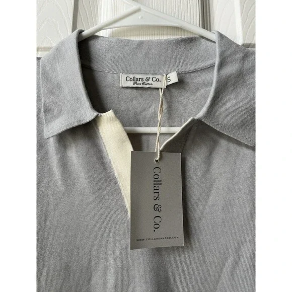 NEW Collars & Co Pure Cotton Polo Knit Gray Shirt Men's Small Short Sleeve Golf - Picture 2 of 6